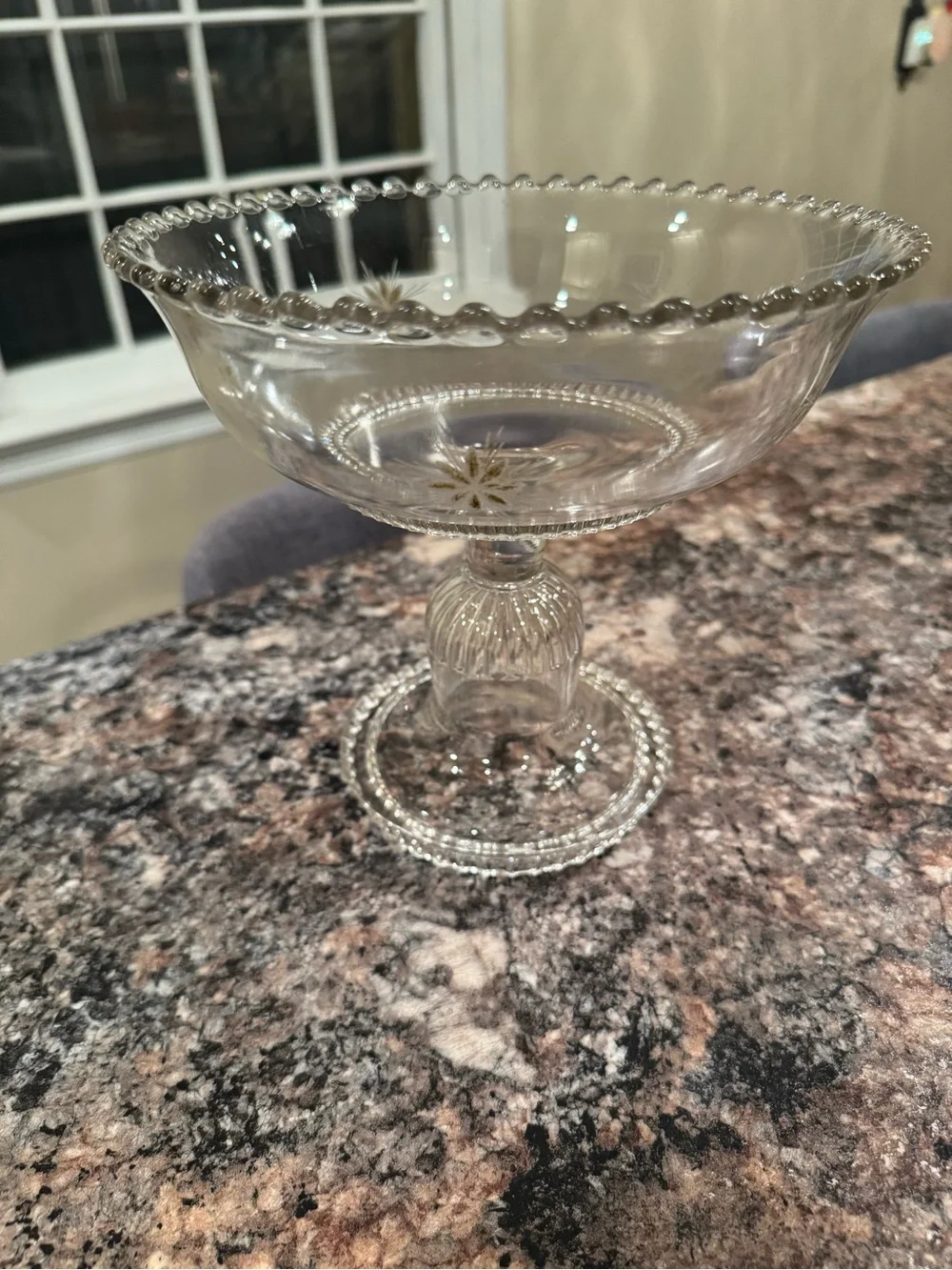 Early American Pressed Glass(EAPG) Pedestal Compote W/ Etched Starburst